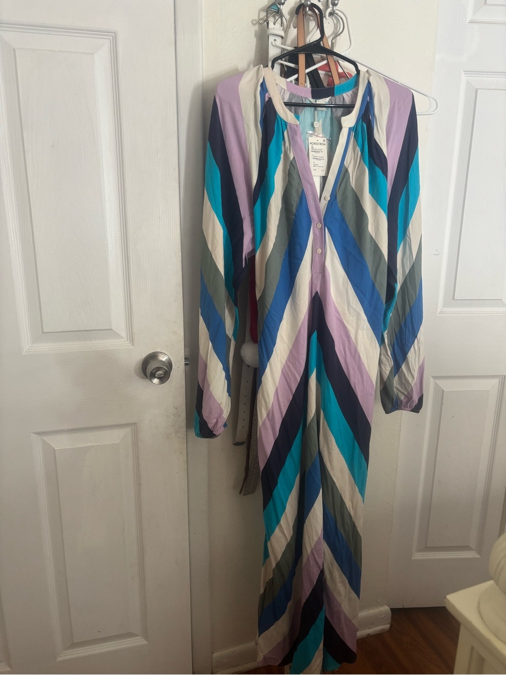 Nordstrom Striped Chevron Maxi Dress in Teal, Lavender & Navy
